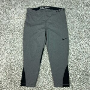 Nike Pro Pants Womens Medium Gray Dri FIT 3 Quarter Compression Leggings Running